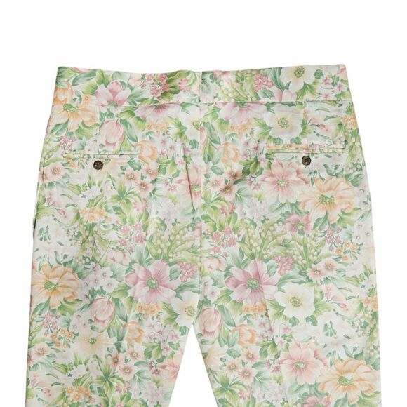 Mens Gurkha Pants 38 Green Pink Orange Floral Trousers Straight Fit Flat Front - Picture 6 of 8